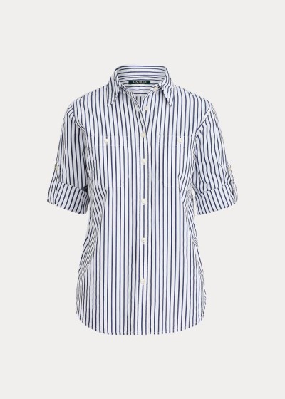 Camisa Ralph Lauren Mujer Blancos / Azules - Striped Cotton Pocket - PIBJH4512